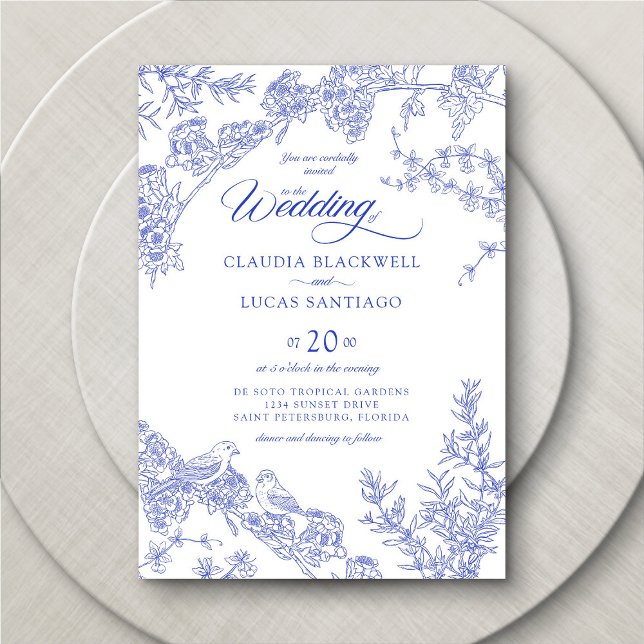 Convite Blue Delft Chinoiserie Wedding (Criador carregado)