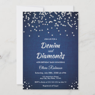 Convite Blue Denim e Diamantes 40º Aniversário