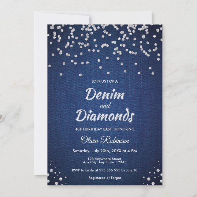 Convite Blue Denim e Diamantes 40º Aniversário (Frente)