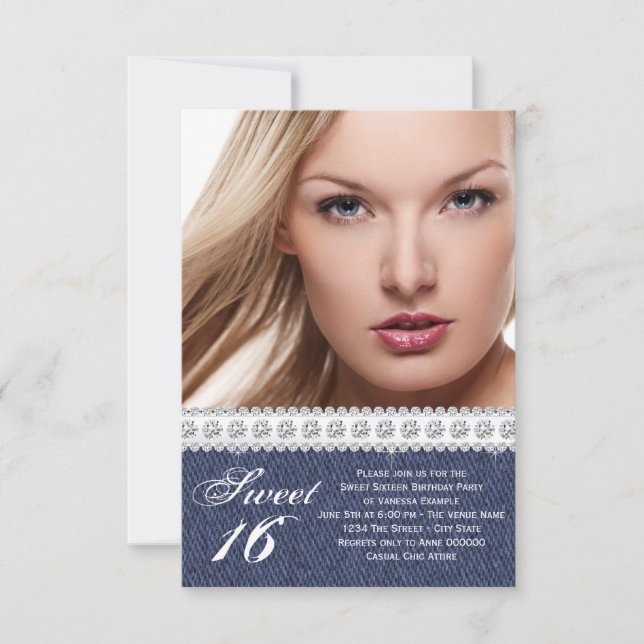 Convite Blue Denim e Diamond Sweet Party (Frente)