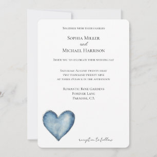 Convite Blue Denim Jean Heart Wedding