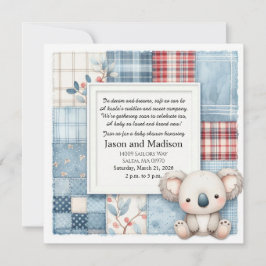Convite Blue Denim Koala Baby Shower Invitation