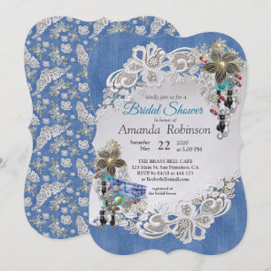 Convite Blue Denim, rendas - Joias de Costume
