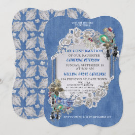 Convite Blue Denim, rendas - Joias de Costume