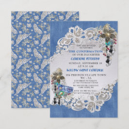 Convite Blue Denim, rendas - Joias de Costume