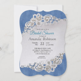 Convite Blue Denim, rendas - Pérolas de marfim