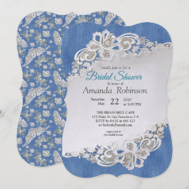 Convite Blue Denim, rendas - Pérolas de marfim