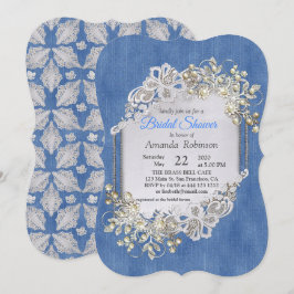 Convite Blue Denim, rendas - Pérolas de marfim