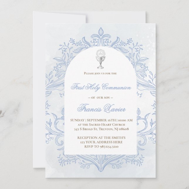 Convite  blue design First Holy Communion (Frente)