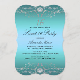 Convite Blue Diamond Damask Sweet 16