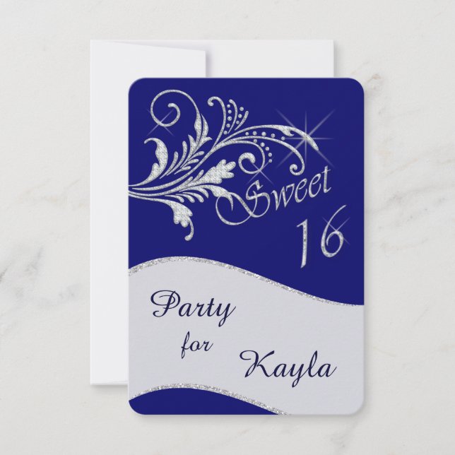 Convite Blue Diamond Glitter Doce 16 Festa (Frente)