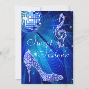 Convite Blue Disco Ball and Sparkle Heels Sweet 16
