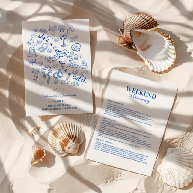 Convite Blue Doodle Tropical Bachelorette (Criador carregado)