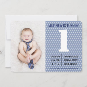Convite Blue Dot Male Photo Children" convidado de anivers
