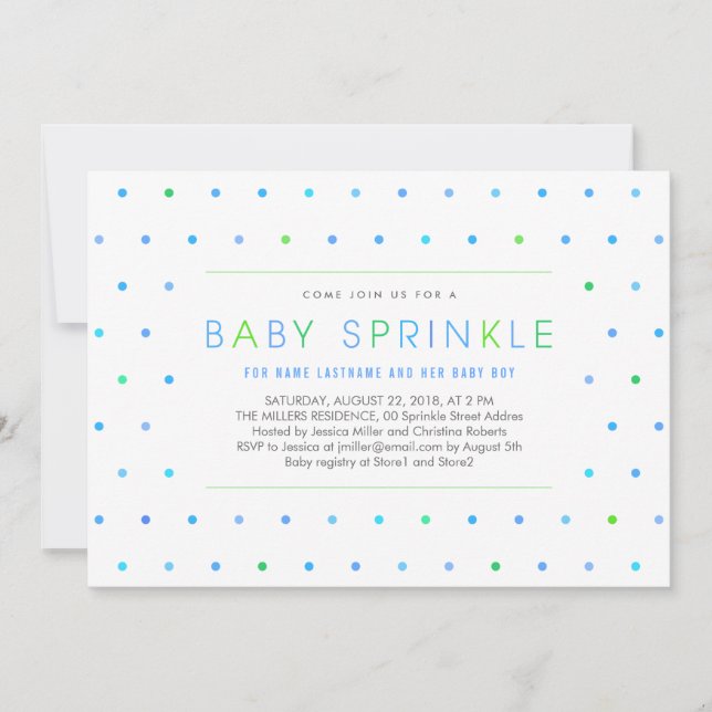 Convite Blue Dots Boy Modern Clean Baby Sprinkle Invite (Frente)
