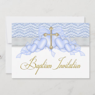 Convite Blue Dourado Cross Boys Blue Baptism