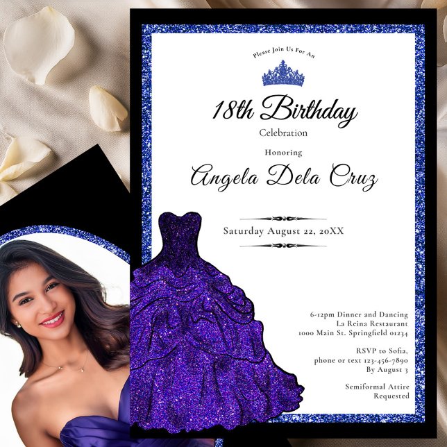Convite Blue Dress and Tiara 18th Birthday Debut (Criador carregado)