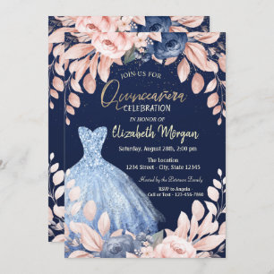 Convite Blue Dress Floral Quinceañera