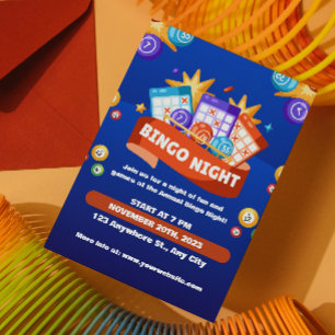 Convite Blue e Orange Bingo, Diversão Noite Convidar Fundr