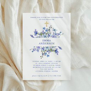 Convite Blue e Purple Boho Confirmação Floral