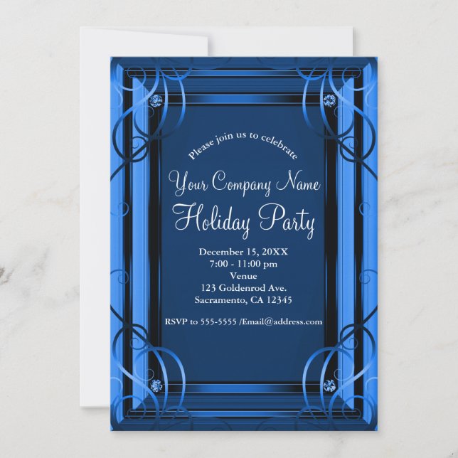 Convite Blue Elegant Company Holiday Party (Frente)
