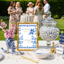 Convite Blue Elegant Guess How Many Kisses sign