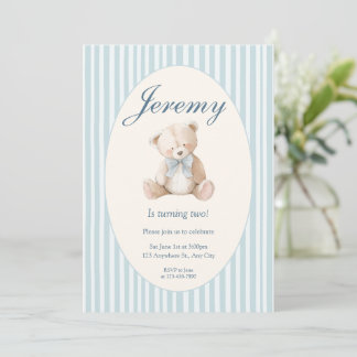 Convite Blue Elegant Teddy Bear Baby's First Birthday Invi