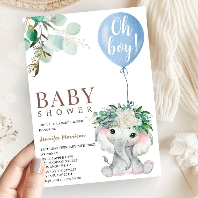 Convite Blue Elephant Baby Shower Boy (Criador carregado)