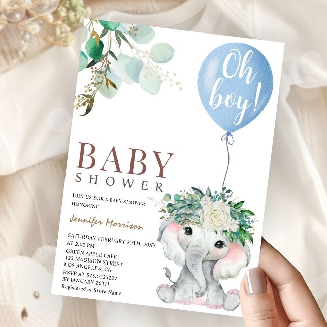Convite Blue Elephant Baby Shower Boy (Criador carregado)
