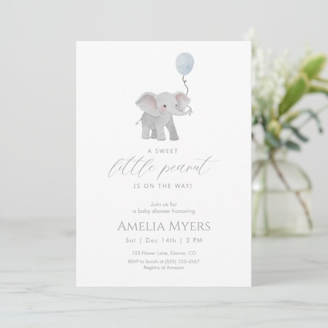 Convite Blue Elephant Baby Shower Invitation (Em pé/Frente)