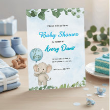 Blue Elephant It’s a Boy Baby Shower Invitation