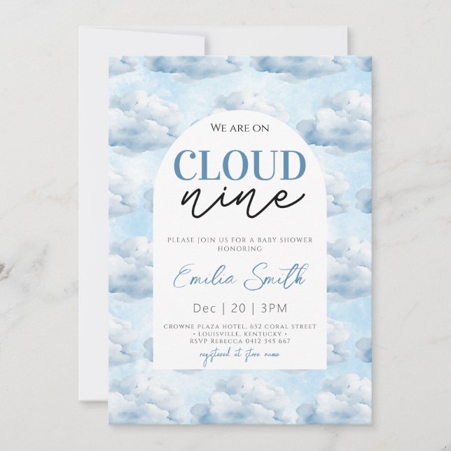 Convite Blue Estamos no Chá do Chá de fraldas Cloud Nine (Frente)