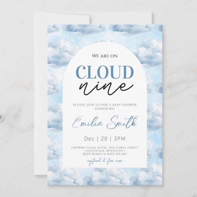 Convite Blue Estamos no Chá do Chá de fraldas Cloud Nine (Frente)