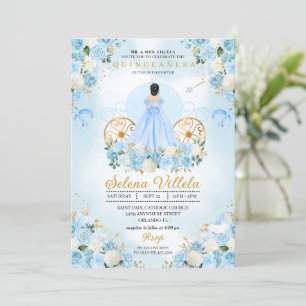 Convite Blue Fairytale Cinderella Carruagem Quinceañera