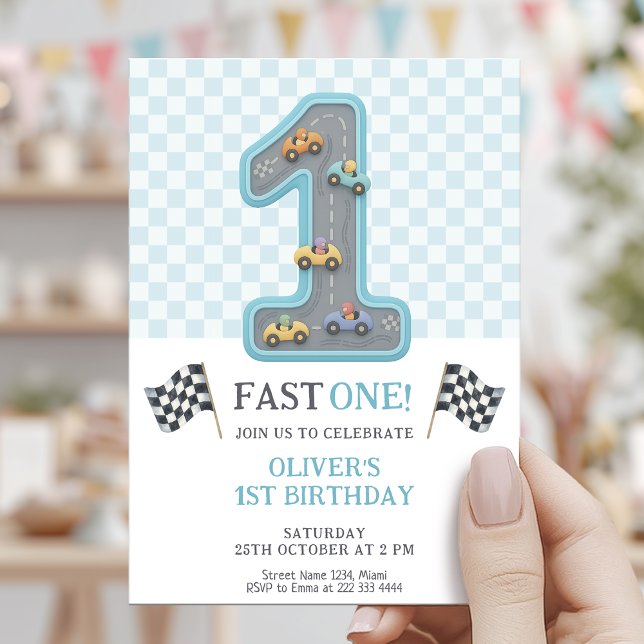 Convite Blue Fast One Birthday Race (Criador carregado)
