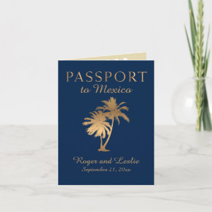 Convite Blue Faux Gold Foil Cancun México Passaporte de C