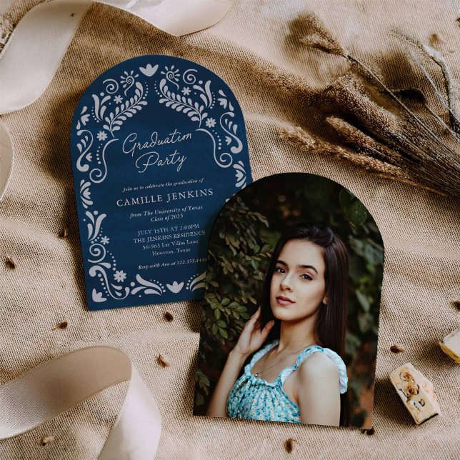 Convite Blue Fiesta Graduation Photo Arch Invitation (Criador carregado)