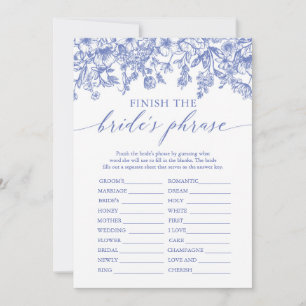 Convite Blue Finish the Bride Phrase Chá de panela Game