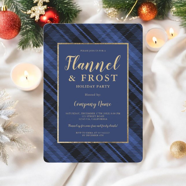 Convite Blue Flannel Frost Business Natal (Blue flannel frost business corporate Christmas Invitation)