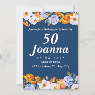 Convite Blue Floral 50th Aniversário
