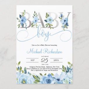 Convite Blue Floral and Silver Foil Boho