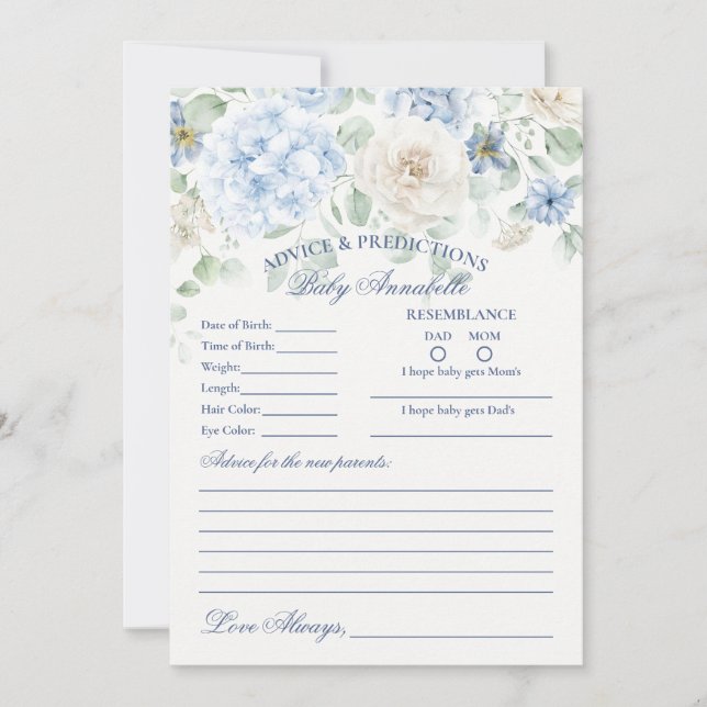Convite Blue Floral Baby in Bloom Advance for Baby Card (Frente)