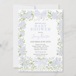 Convite Blue Floral Baby Shower Invitation,