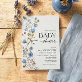 Convite Blue Floral Baby Shower Invitation 
