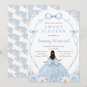 Convite Blue Floral Black Princesa Sweet Sixteen