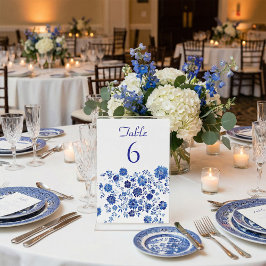 Convite Blue Floral Border Wedding Table Number Card