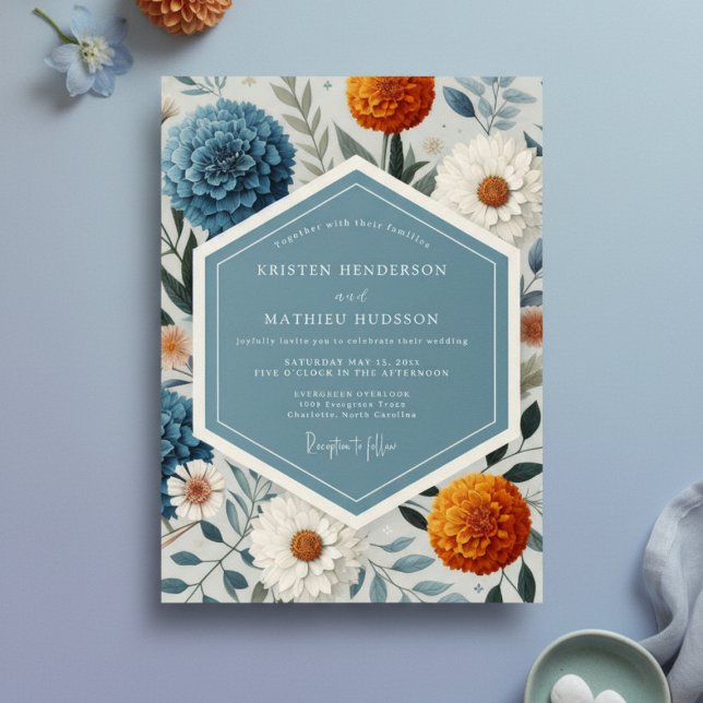 Convite Blue Floral Botanical Romance Wedding (Criador carregado)
