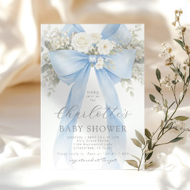 Convite Blue Floral Bow It's a Boy Baby Shower