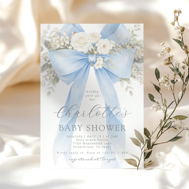 Convite Blue Floral Bow It's a Boy Baby Shower (Criador carregado)