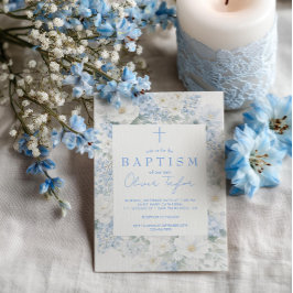 Convite Blue Floral  Boy  Baptism